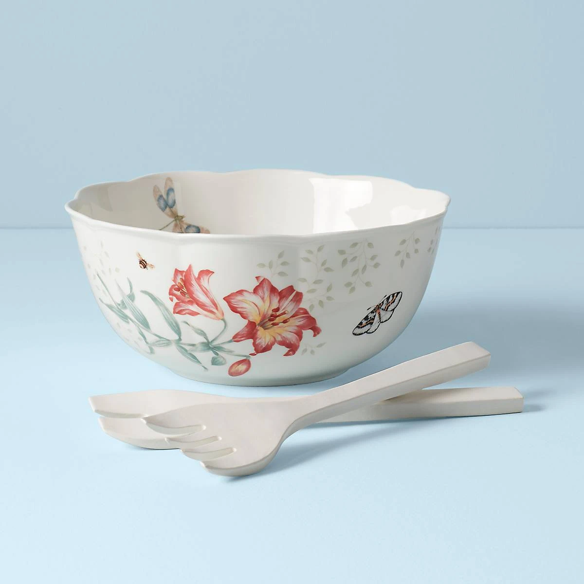 Lenox Butterfly Meadow Salad Bowl & Servers 1 Lenox Butterfly Meadow Salad Bowl & Servers