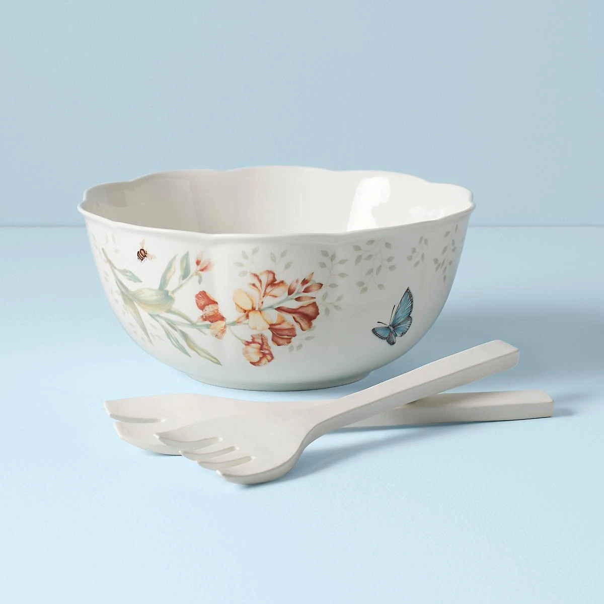 Lenox Butterfly Meadow Salad Bowl & Servers 2 Lenox Butterfly Meadow Salad Bowl & Servers - Image 2