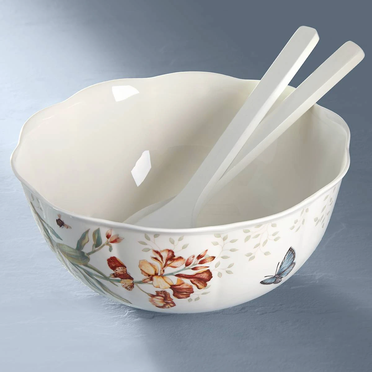 Lenox Butterfly Meadow Salad Bowl & Servers 4 Lenox Butterfly Meadow Salad Bowl & Servers - Image 4