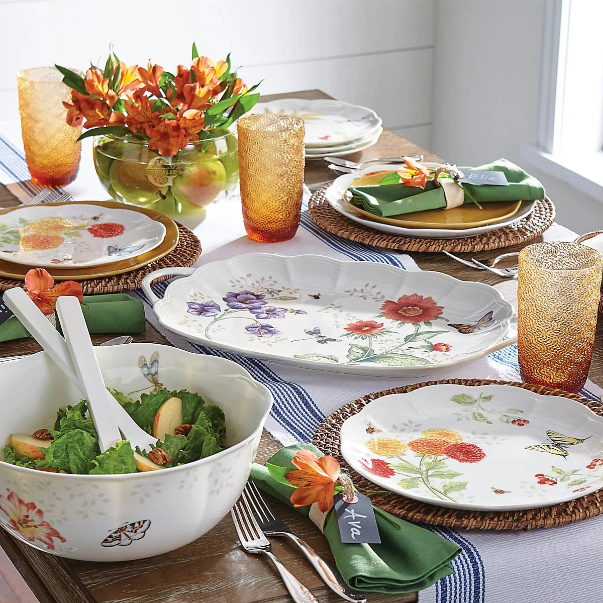 Lenox Butterfly Meadow Salad Bowl & Servers 5 Lenox Butterfly Meadow Salad Bowl & Servers - Image 5