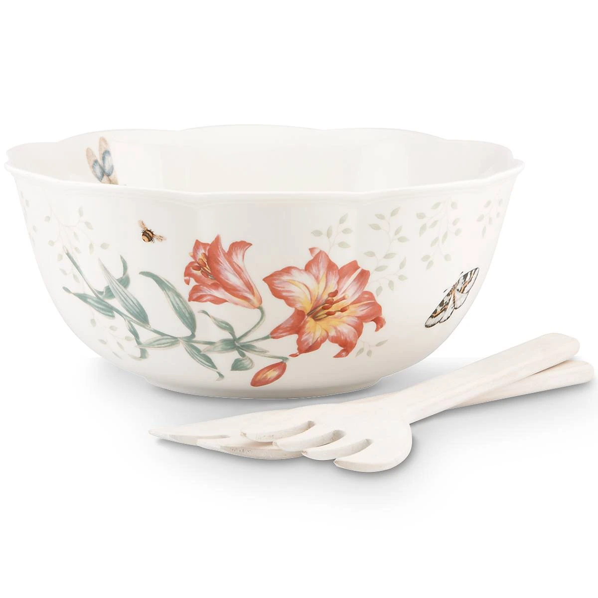 Lenox Butterfly Meadow Salad Bowl & Servers 3 Lenox Butterfly Meadow Salad Bowl & Servers - Image 3