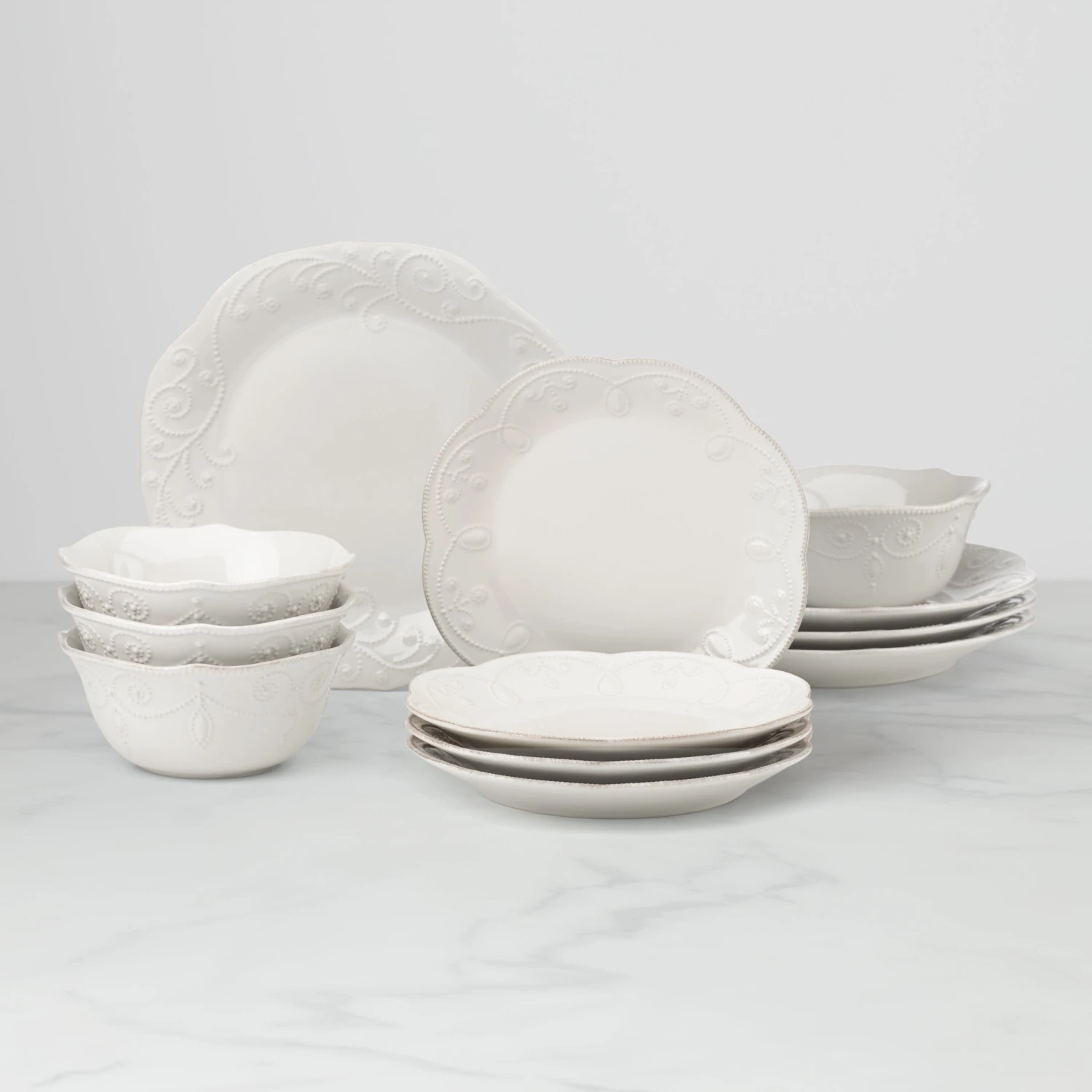 Lenox French Perle White 12-Piece Dinnerware Set 1 Lenox French Perle White 12-Piece Dinnerware Set