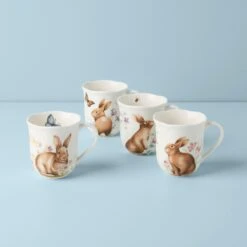 Lenox Butterfly Meadow Bunny Mugs, Set Of 4